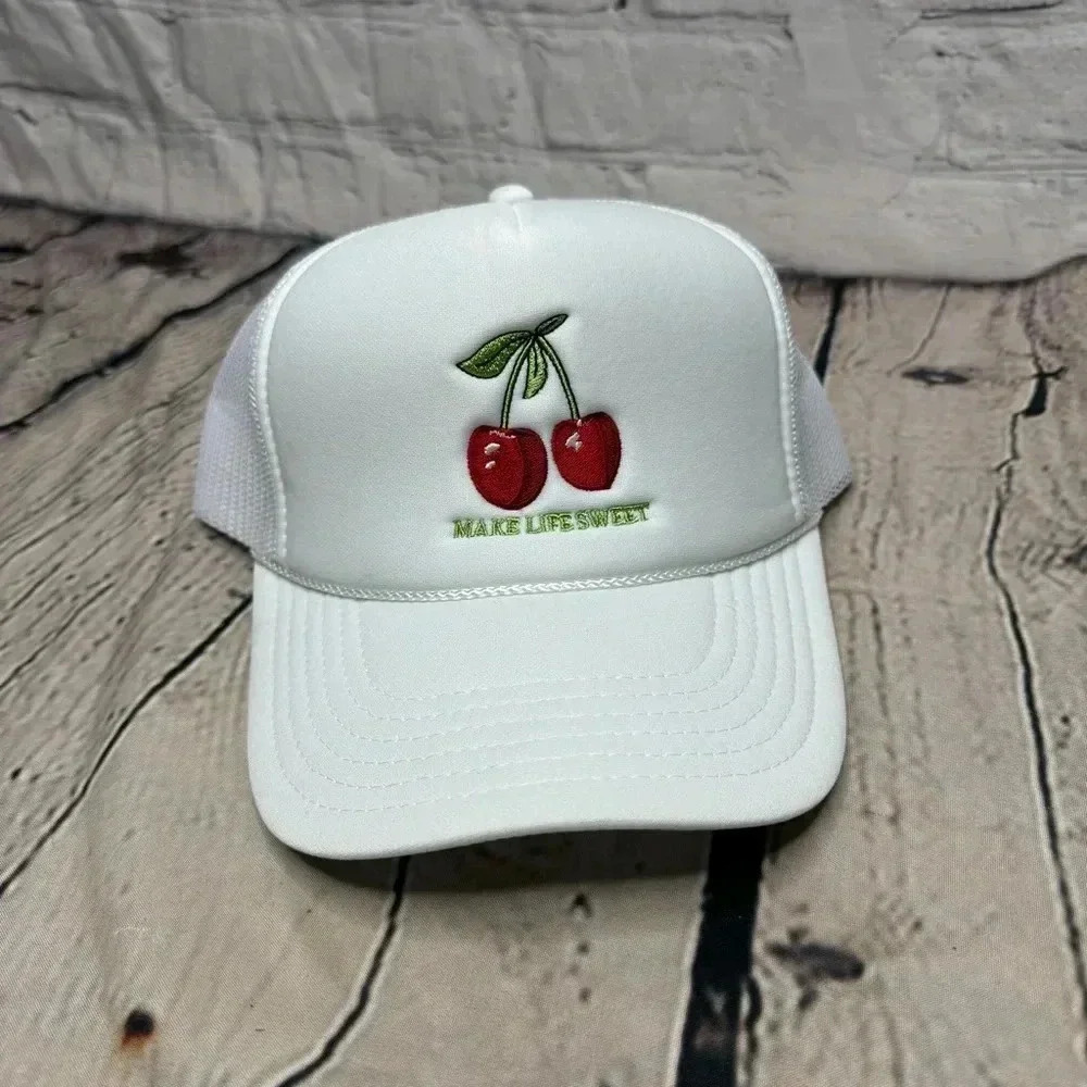 OTTO Make Life Sweet White Cherry Trucker Hat